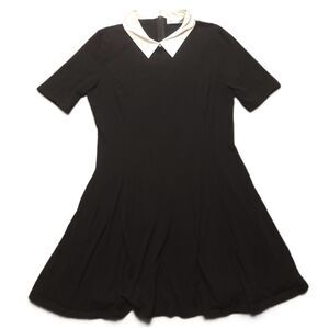 Aphratti Women's L  (6) Dress Black Stretchy White Collar "Wednesday Look"